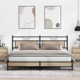 Berkfield Home Metal Bed Frame without Mattress Sonoma Oak 200x200 cm in Brown - thumbnail 1