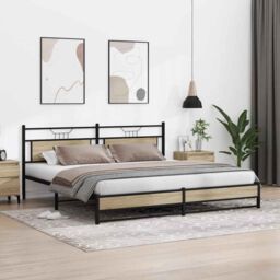 Berkfield Home Metal Bed Frame without Mattress Sonoma Oak 200x200 cm in Brown - thumbnail 4