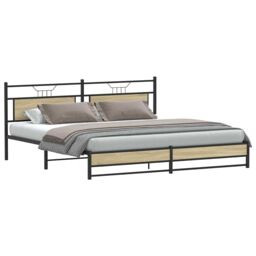 Berkfield Home Metal Bed Frame without Mattress Sonoma Oak 200x200 cm in Brown - thumbnail 3