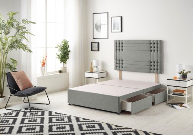 Somnior Flexby Divan Bed Base With 4 Drawers & Headboard Linen in Silver - Size: Small Double - image 1