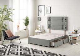 Somnior Flexby Divan Bed Base With 4 Drawers & Headboard Linen in Silver - Size: Small Double - thumbnail 1