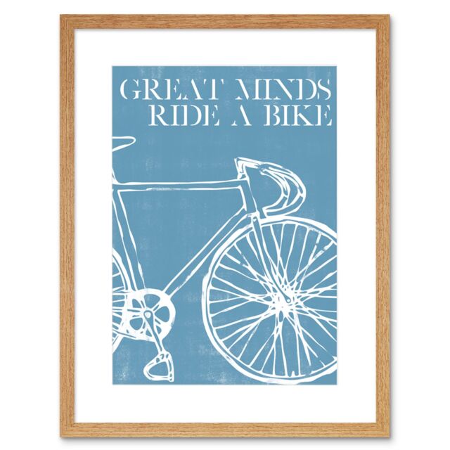 "Artery8 Wall Art Print Great Minds Ride A Bike Artwork Framed 9X7 Inch in Beige - Size: W7"" x H9""" - image 1