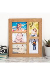"MijMoj Design Solid Oak 5 Aperture Photo Frame - Multi 6"" x 4"" Collage Frame in Light Oak"