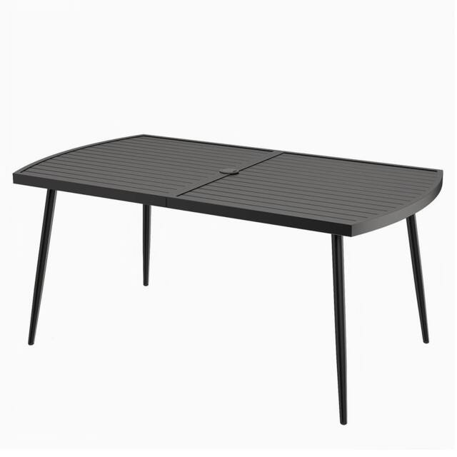 Gymax 160 cm Rectangle Dining Table With Umbrella Hole Outdoor Bistro Table in Black - image 1