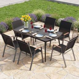Gymax 160 cm Rectangle Dining Table With Umbrella Hole Outdoor Bistro Table in Black - thumbnail 7