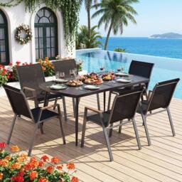 Gymax 160 cm Rectangle Dining Table With Umbrella Hole Outdoor Bistro Table in Black - thumbnail 5
