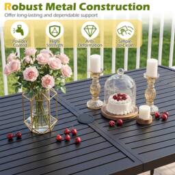 Gymax 160 cm Rectangle Dining Table With Umbrella Hole Outdoor Bistro Table in Black - thumbnail 8