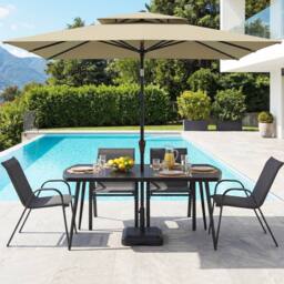 Gymax 160 cm Rectangle Dining Table With Umbrella Hole Outdoor Bistro Table in Black - thumbnail 6