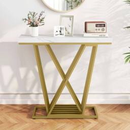 KORVIXA Console Table with Faux Marble Rectangular in White - Size: 100 cm - thumbnail 4