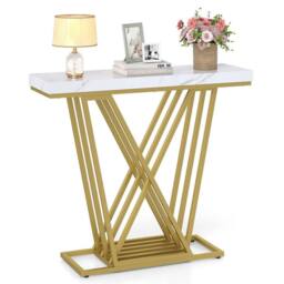 KORVIXA Console Table with Faux Marble Rectangular in White - Size: 100 cm - thumbnail 1