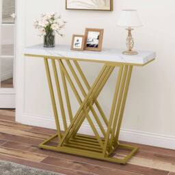 KORVIXA Console Table with Faux Marble Rectangular in White - Size: 100 cm - thumbnail 3