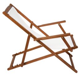 Charles Bentley Folding Eucalyptus Wooden Deck Chair Beach Sun Lounger in Off-White - thumbnail 5