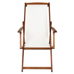 Charles Bentley Folding Eucalyptus Wooden Deck Chair Beach Sun Lounger in Off-White - thumbnail 4