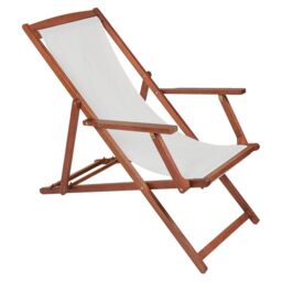 Charles Bentley Folding Eucalyptus Wooden Deck Chair Beach Sun Lounger in Off-White - thumbnail 2