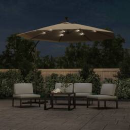 Berkfield Home Cantilever Umbrella with LED Lights & Steel Pole 300 cm Taupe in Beige - thumbnail 2