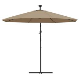 Berkfield Home Cantilever Umbrella with LED Lights & Steel Pole 300 cm Taupe in Beige - thumbnail 6