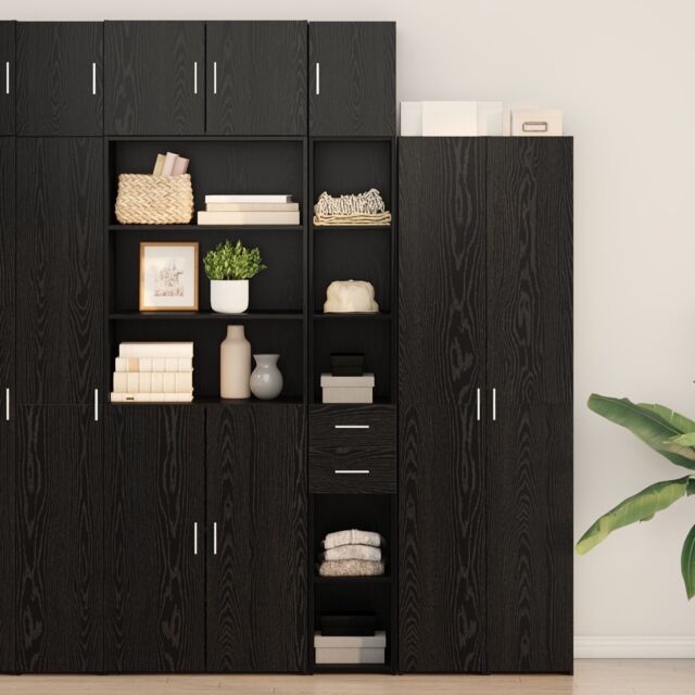 Berkfield Home Slim Storage Cabinet Black Oak 30x42.5x225 cm Engineered Wood - image 1