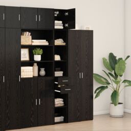 Berkfield Home Slim Storage Cabinet Black Oak 30x42.5x225 cm Engineered Wood - thumbnail 4