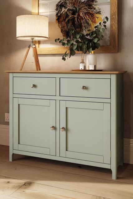 FWStyle Oak Veneer Sideboard Sage Green 2 Doors 2 Drawers Storage Cabinet - image 1