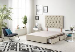 Somnior Premier Divan Bed Base With 4 Drawers & Headboard Tweed in Natural - Size: Small Double - thumbnail 1
