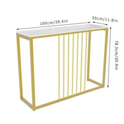 Nordara Rectangular Marble Top Bar Table Counter Dining High Desk Metal Frame in Gold - thumbnail 2