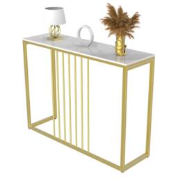 Nordara Rectangular Marble Top Bar Table Counter Dining High Desk Metal Frame in Gold - thumbnail 3