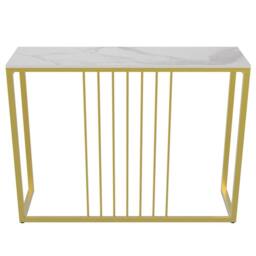 Nordara Rectangular Marble Top Bar Table Counter Dining High Desk Metal Frame in Gold - thumbnail 4