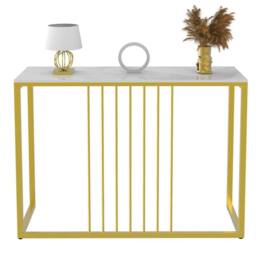 Nordara Rectangular Marble Top Bar Table Counter Dining High Desk Metal Frame in Gold - thumbnail 1