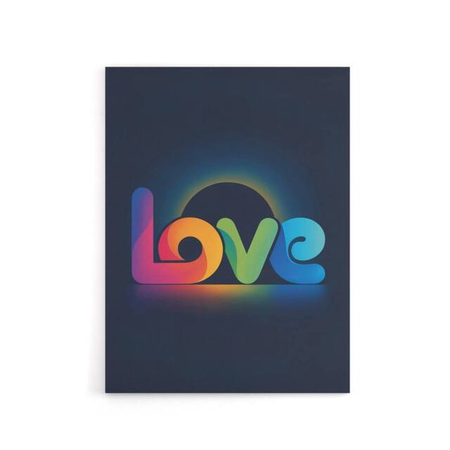 "Artery8 Love Colourful Typography Retro Solar Eclipse Canvas Wall Art Print in Blue - Size: W18"" x H24""" - image 1