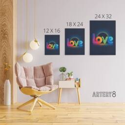 "Artery8 Love Colourful Typography Retro Solar Eclipse Canvas Wall Art Print in Blue - Size: W18"" x H24""" - thumbnail 4