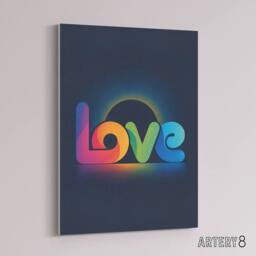 "Artery8 Love Colourful Typography Retro Solar Eclipse Canvas Wall Art Print in Blue - Size: W18"" x H24""" - thumbnail 2