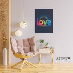 "Artery8 Love Colourful Typography Retro Solar Eclipse Canvas Wall Art Print in Blue - Size: W18"" x H24""" - thumbnail 3
