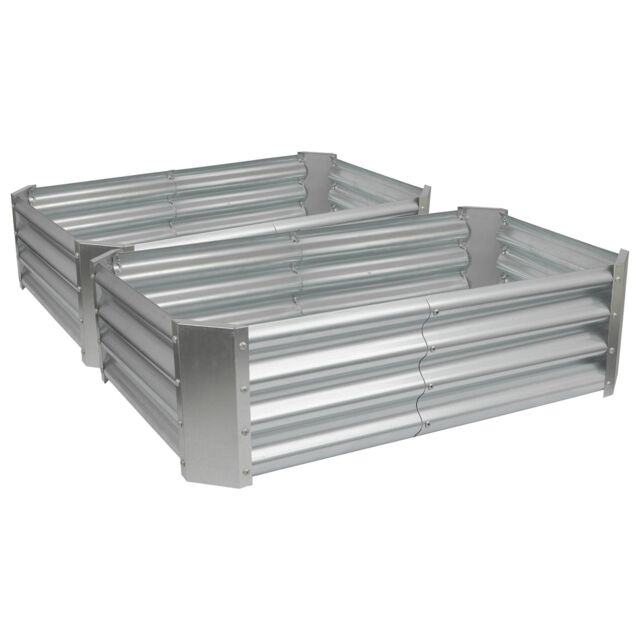 Harbour Housewares Raised Garden Beds - 2x Rectangular Bottomless Galvanised Steel Planter 120 x 60cm in Silver - Size: 120 x 60 cm - image 1