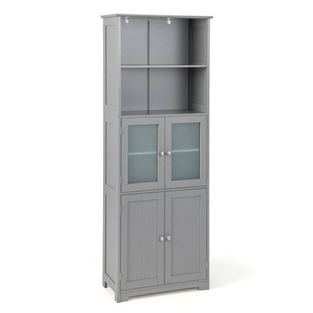 FORGEVIO Tall Bathroom Storage Cabinet with Glass Doors in Grey - image 1
