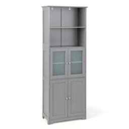 FORGEVIO Tall Bathroom Storage Cabinet with Glass Doors in Grey - thumbnail 1