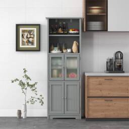 FORGEVIO Tall Bathroom Storage Cabinet with Glass Doors in Grey - thumbnail 4