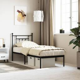 Berkfield Home Metal Bed Frame without Mattress with Headboard Black 75x190cm - Size: 75x190 cm - thumbnail 2