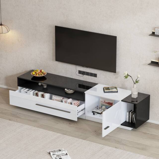 BTM High gloss TV stand with storage for 60 to 70 inch TVs in White