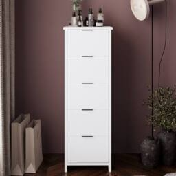 BIMOSSA Laura 5 Drawer Storage Cabinet, Slim Unit for Bedroom & Hallway in White - thumbnail 2