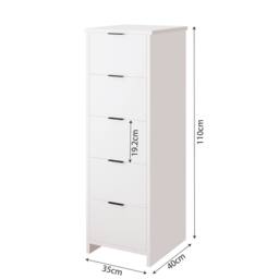 BIMOSSA Laura 5 Drawer Storage Cabinet, Slim Unit for Bedroom & Hallway in White - thumbnail 3