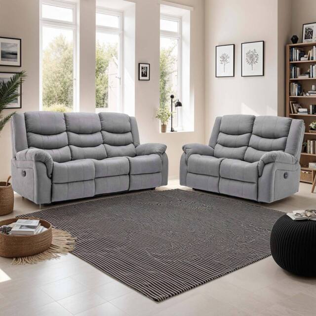More4Homes Seattle Electric Recliner Fabric 2+3 Seater Sofa Set in Grey - image 1