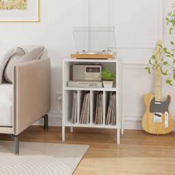 Costway Record Player Stand w/ Charging Station Vinyl Record Storage Cabinet in White - thumbnail 4