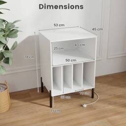 Costway Record Player Stand w/ Charging Station Vinyl Record Storage Cabinet in White - thumbnail 2