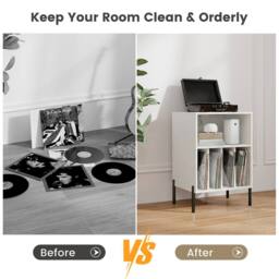 Costway Record Player Stand w/ Charging Station Vinyl Record Storage Cabinet in White - thumbnail 8