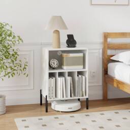 Costway Record Player Stand w/ Charging Station Vinyl Record Storage Cabinet in White - thumbnail 5