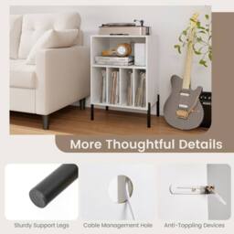 Costway Record Player Stand w/ Charging Station Vinyl Record Storage Cabinet in White - thumbnail 9