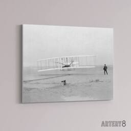 "Artery8 Wright Brothers Aeroplane First Flight Photo Canvas Wall Art Print in Grey - Size: W18"" x H24""" - thumbnail 2