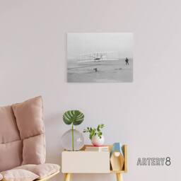 "Artery8 Wright Brothers Aeroplane First Flight Photo Canvas Wall Art Print in Grey - Size: W18"" x H24""" - thumbnail 3