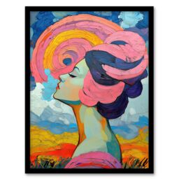 Artery8 Woman Portrait Sunset Summer Bliss Conceptual Art Framed Art Print in Blue - Size: A4 - thumbnail 1
