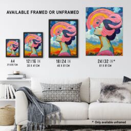 Artery8 Woman Portrait Sunset Summer Bliss Conceptual Art Framed Art Print in Blue - Size: A4 - thumbnail 3